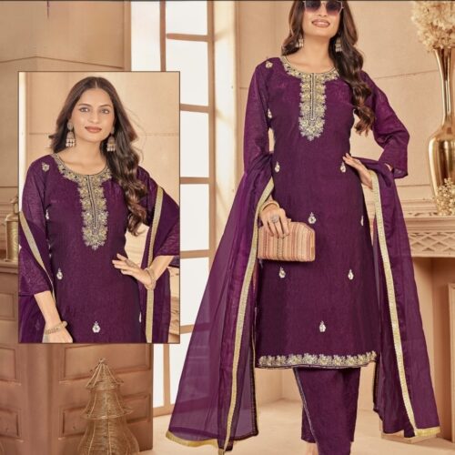 Space Silk Dark Purple Salwar Set