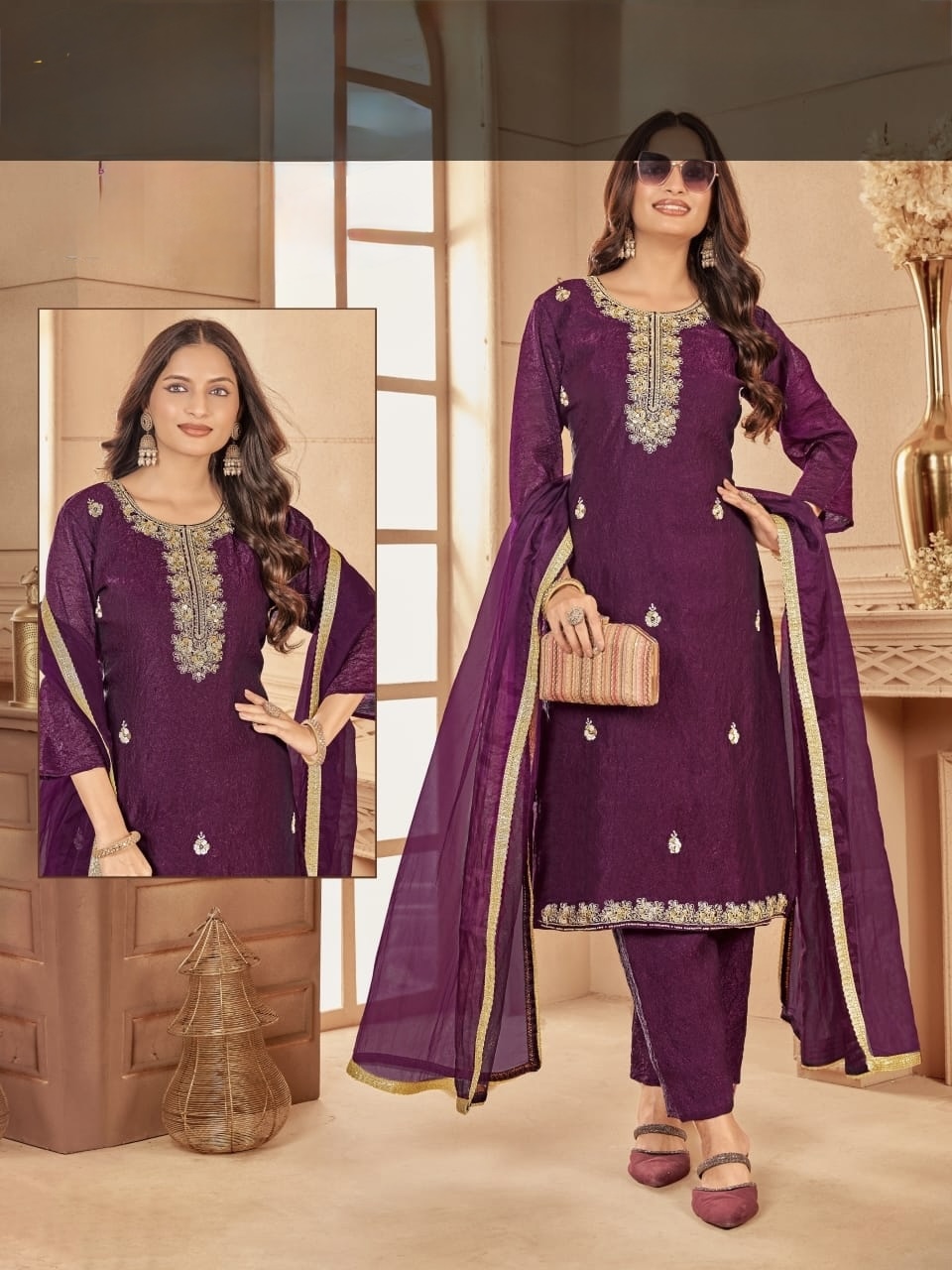Space Silk Dark Purple Salwar Set