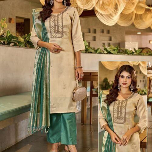 Golden Tissue Salwar Set - Pastel Green
