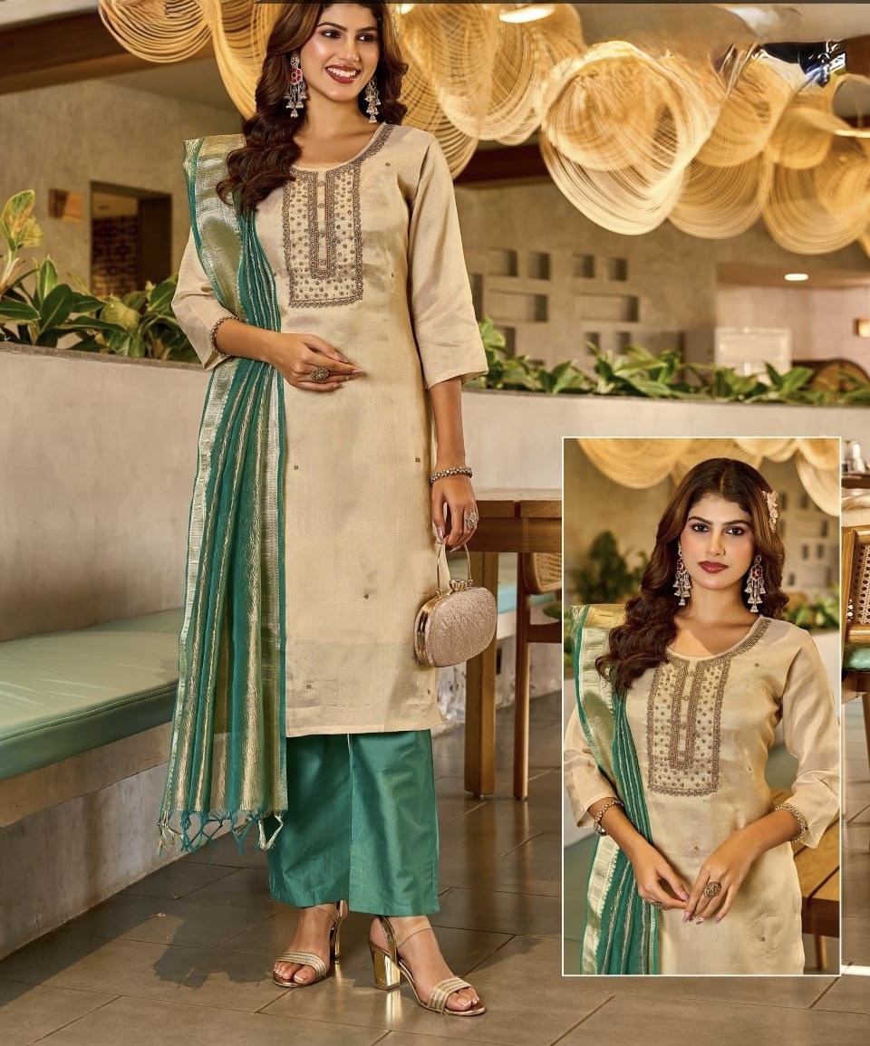 Golden Tissue Salwar Set - Pastel Green