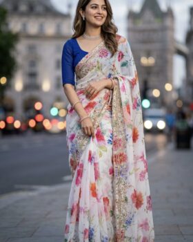 Multi Floral Digital Printed Georgette Saree
