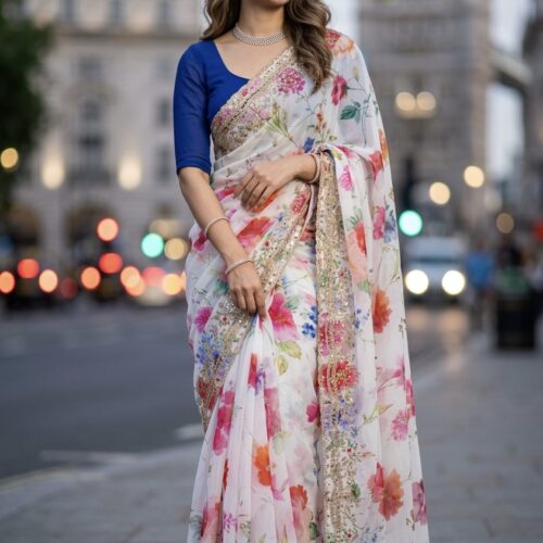 Multi Floral Digital Printed Georgette Saree