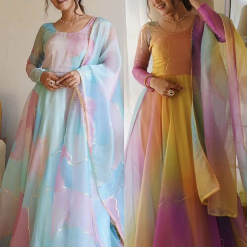 ORGANZA TABY SILK GOWN WITH DUPATTA -