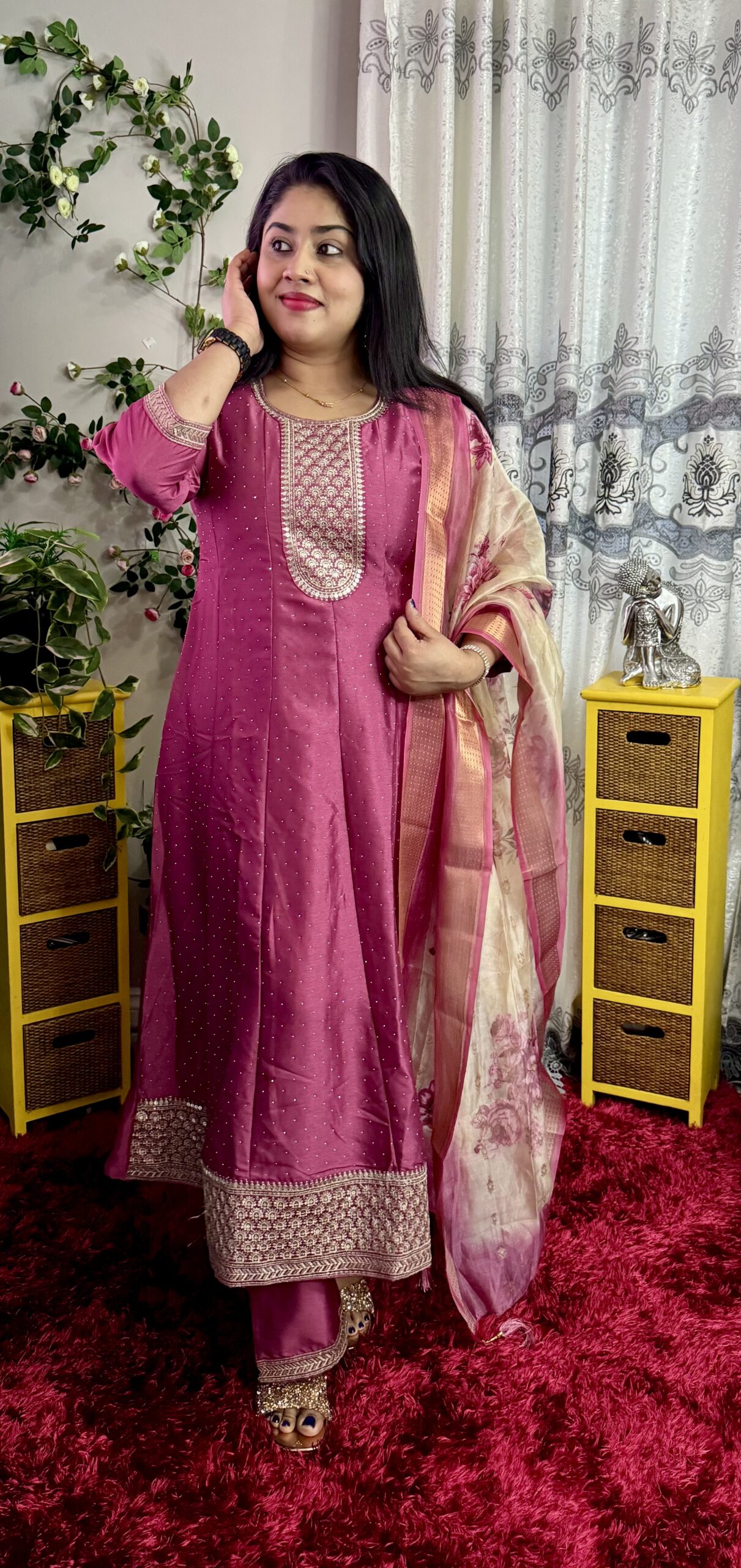 Vichithra Silk Pannel Cut Salwar Set - Fuchsia Pink