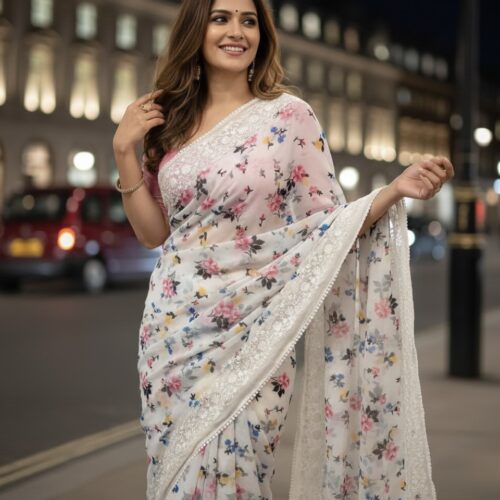 Multi Floral Digital Printed Georgette Saree