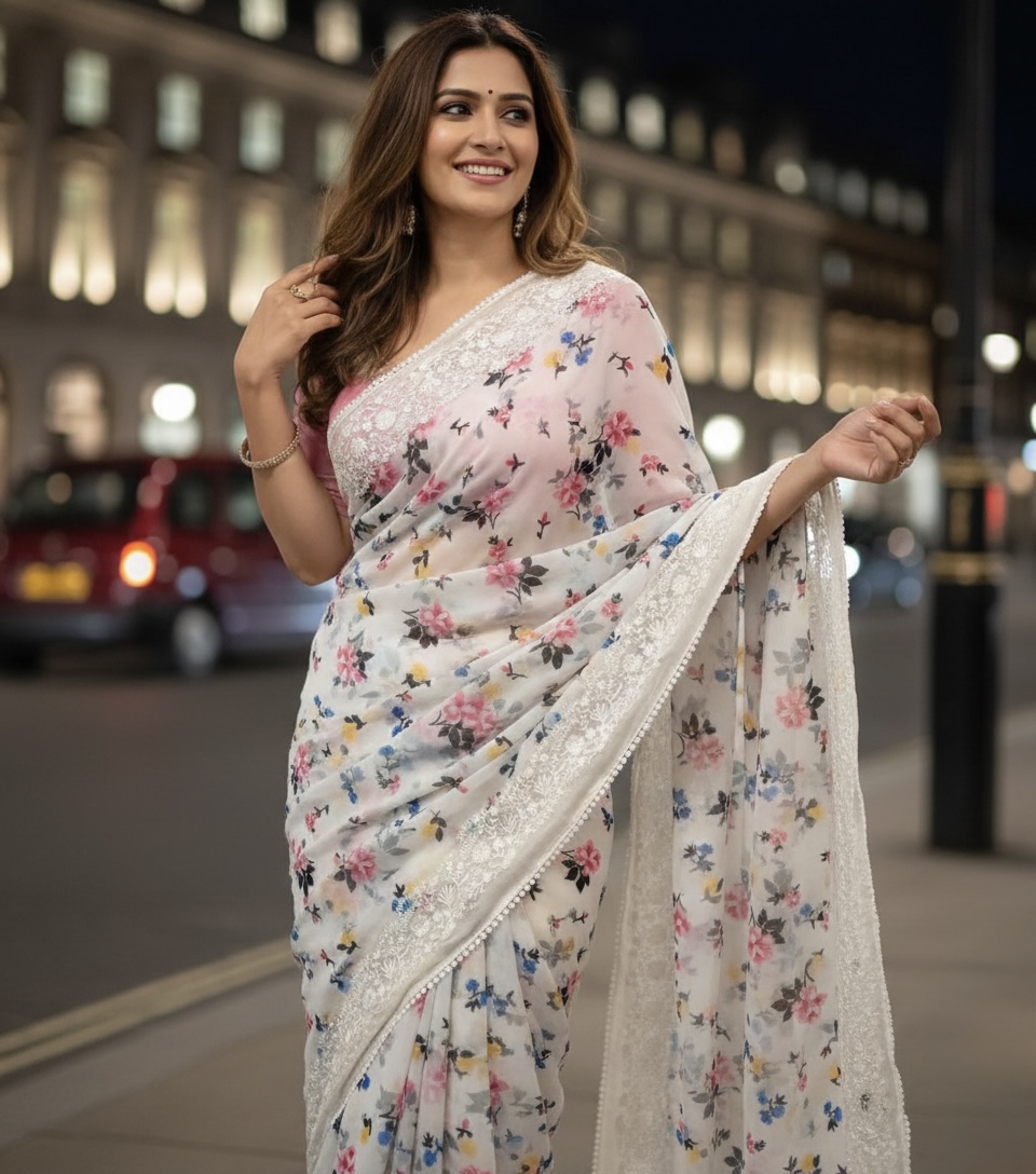 Multi Floral Digital Printed Georgette Saree