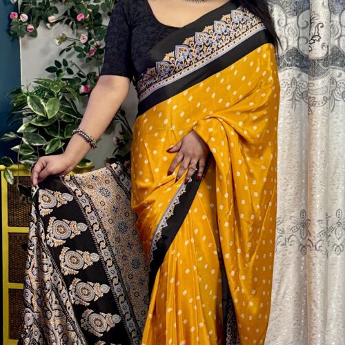 Bandhini Print Semi Modal Saree - Yellow