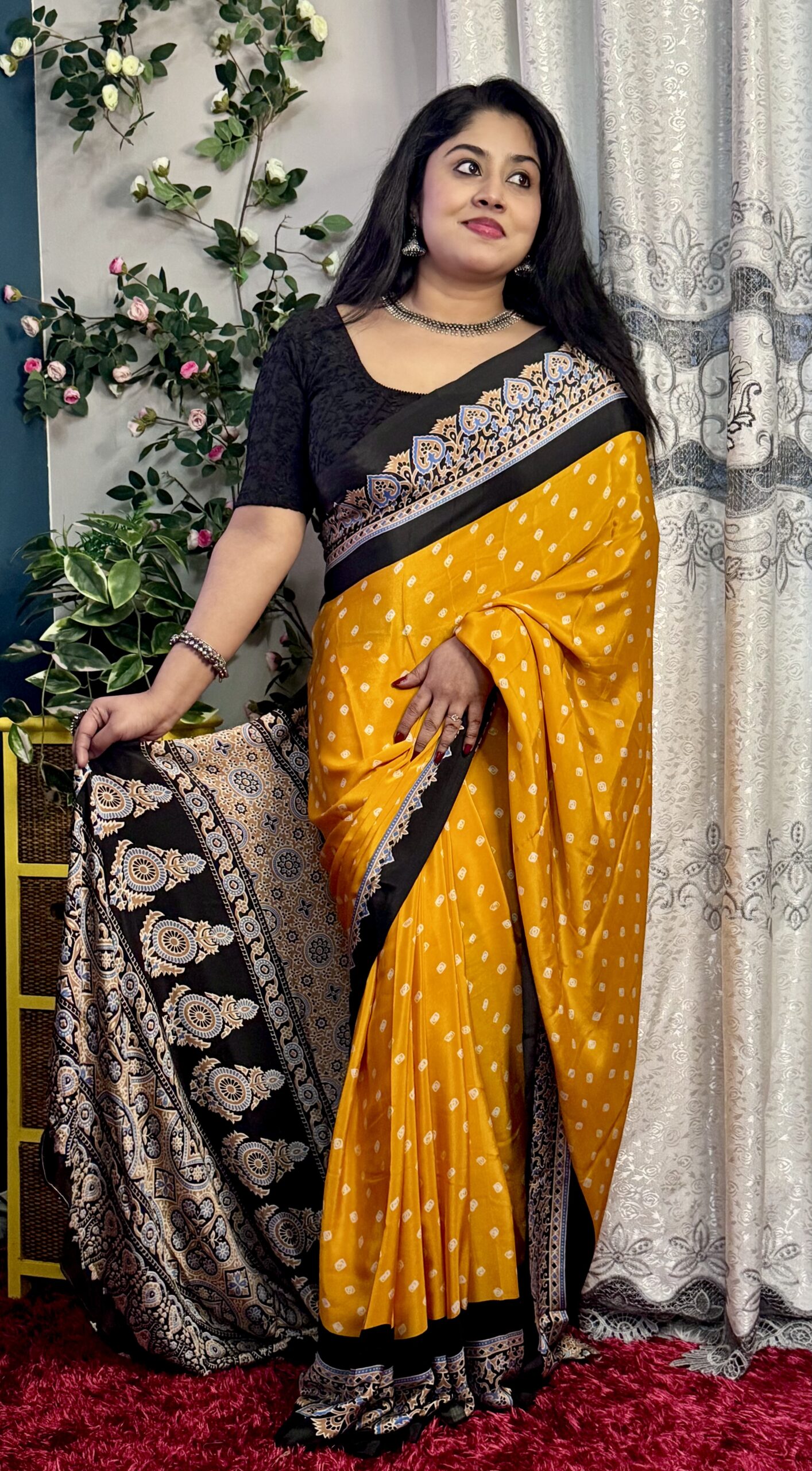Bandhini Print Semi Modal Saree - Yellow