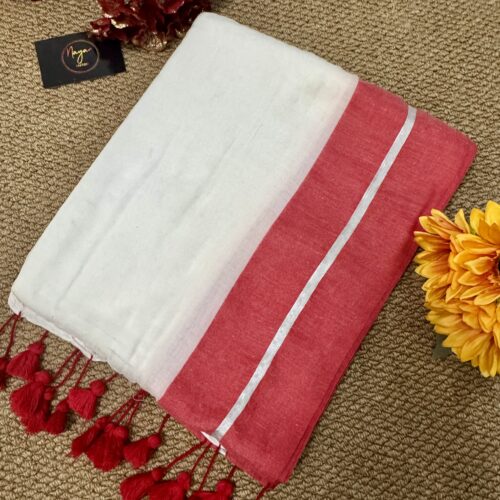 MulMul Cotton Saree - Red