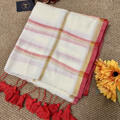 MulMul Cotton Saree - Check Red