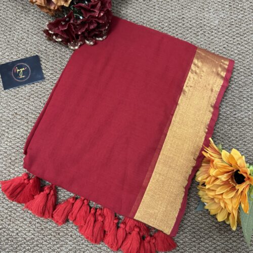 MulMul Cotton Saree - Red