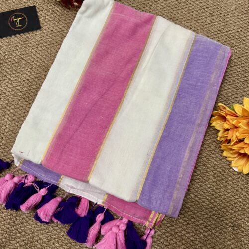 MulMul Cotton Saree - Pink & Lavender