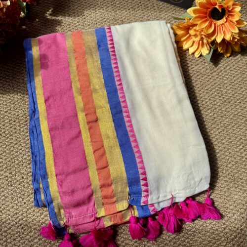 MulMul Cotton Saree - Multicolour Border