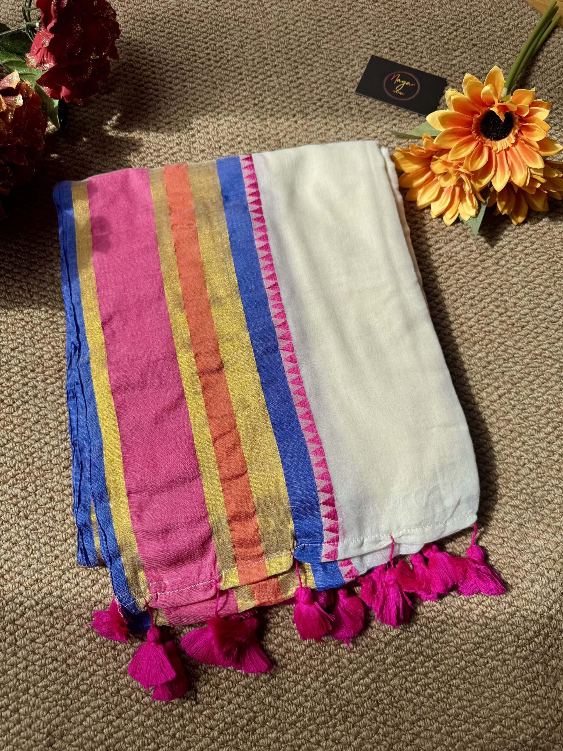 MulMul Cotton Saree - Multicolour Border