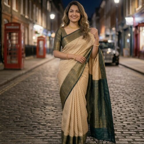 Georgette Banarasi - Chikoo & Bottle Green