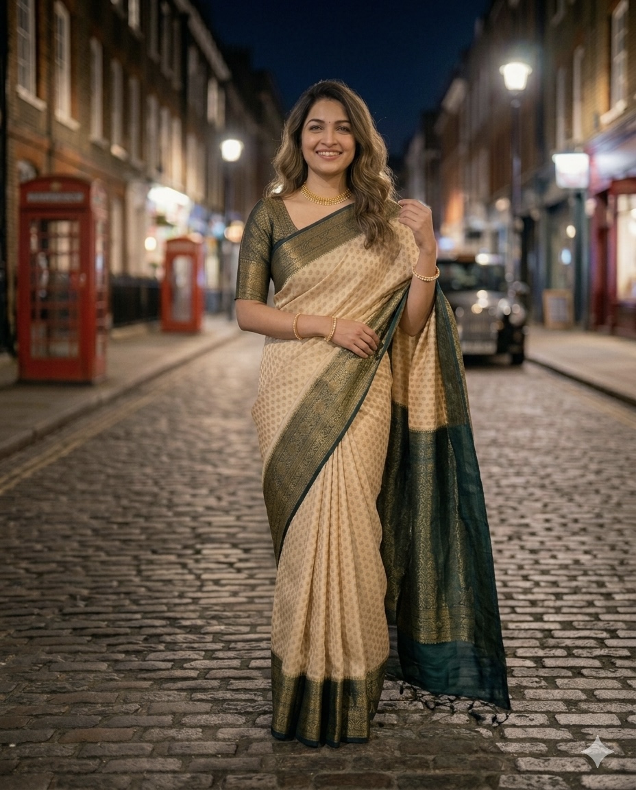 Georgette Banarasi - Chikoo & Bottle Green