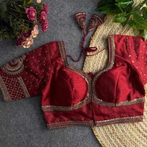Designer Handworked Lotus Blouse - Maroon