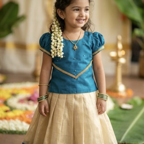 Peacock Blue Pattu Pavada 1-2 years