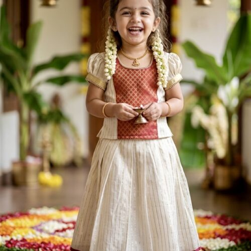 Kerala Golden tissue PattuPavada - 3-4 years