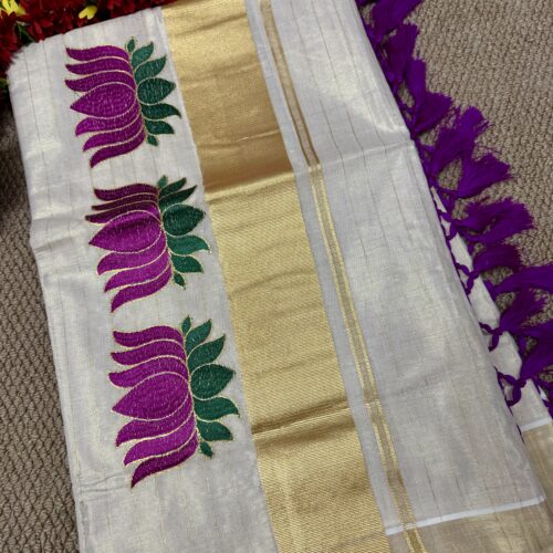 Thamara Elegance - Golden Tissue Set Saree - Purple