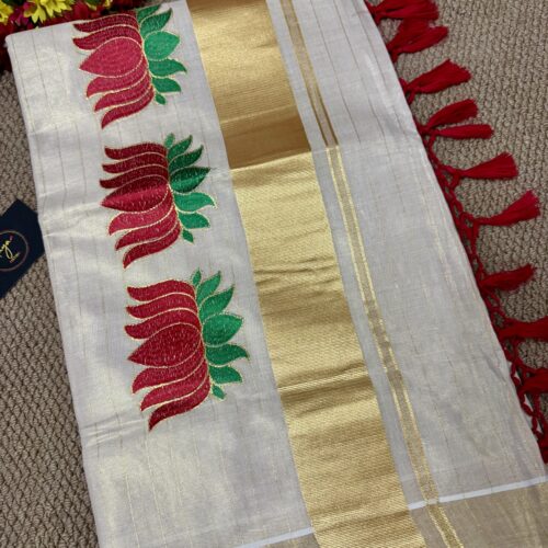 Thamara Elegance - Golden Tissue Set Saree - Red