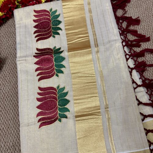 Thamara Elegance - Golden Tissue Set Saree - Maroon