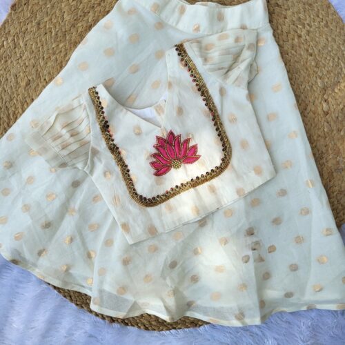 Cotton Lurex Pattupavada with Lotus Handwork (Prebooking 3-4 weeks)