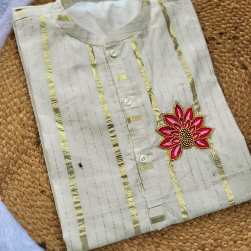 Lotus Hansworked Mens Kurta And Mundu  (Prebooking 3-4 weeks)