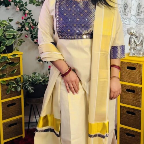 Golden Tissue Salwar Set - Blue