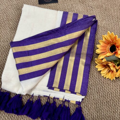 MulMul Cotton Saree - Purple Kanchi Border