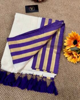 MulMul Cotton Saree - Purple Kanchi Border