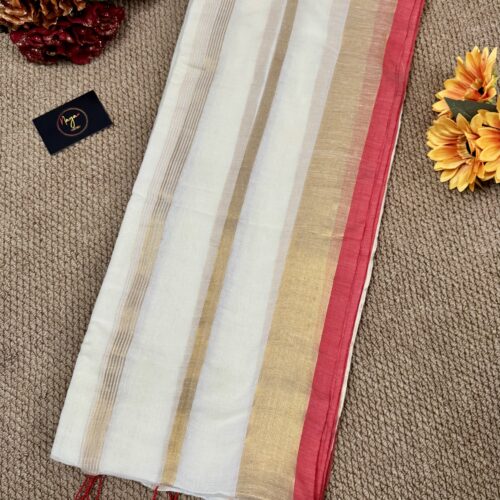 MulMul Cotton Saree - Red Border
