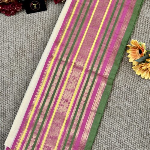 Sandalwood MulMul Cotton Saree - Kanchi Border