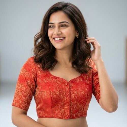 Floral Brocade Blouse - Red