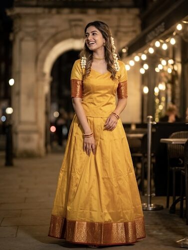 Organza PattuPavada - yellow