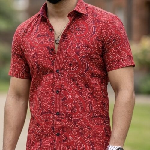 Cotton Ajrakh Printed shirt with Mundu -
