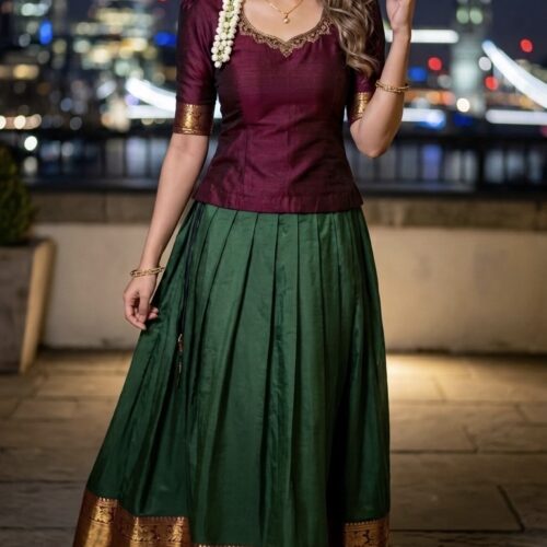 Handcrafted Semi-Silk Pattu Pavada