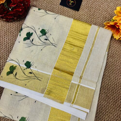 Golden Tissue ย Floral Digital Printed Saree - Bottle Green