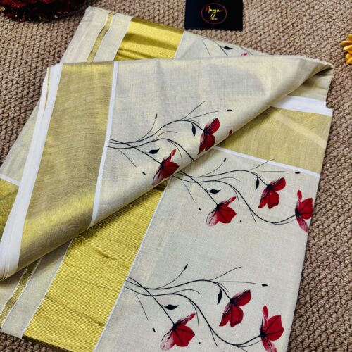 Golden Tissue ย Floral Digital Printed Saree - Maroon