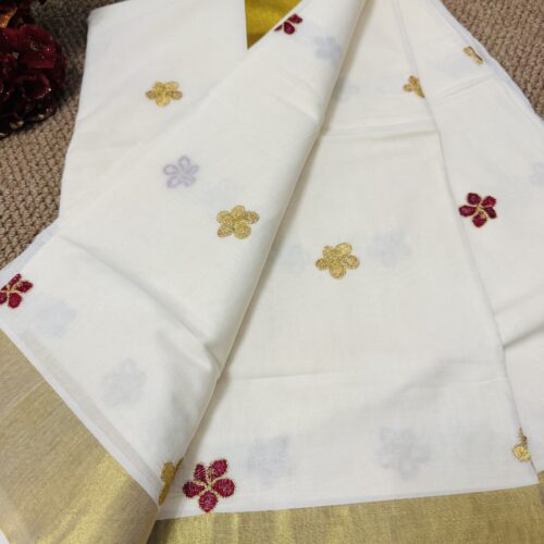 Floral Embroidery - Cotton Set Saree