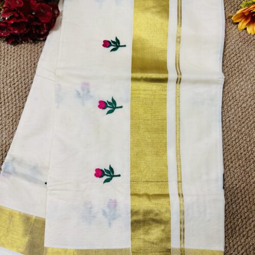 Tulip Floral Embroidery - Cotton Set Saree