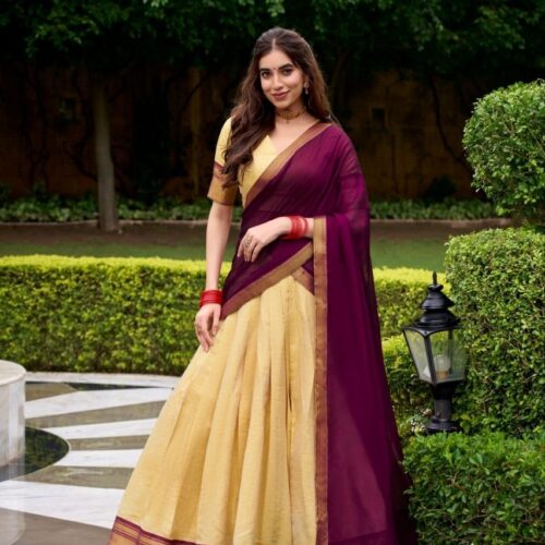 South Indian Semi- Silk dhavani Set - Purple (delivery in 3 weeks)