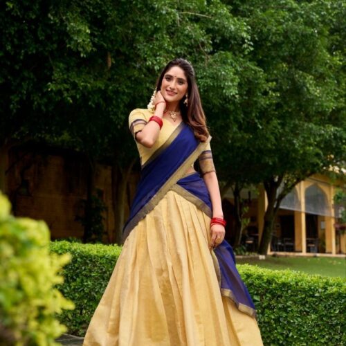 South Indian Semi- Silk dhavani Set - Navy Blue (delivery in 3 weeks)