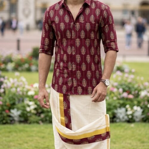 Cotton Ajrakh Printed shirt with Mundu (Copy)