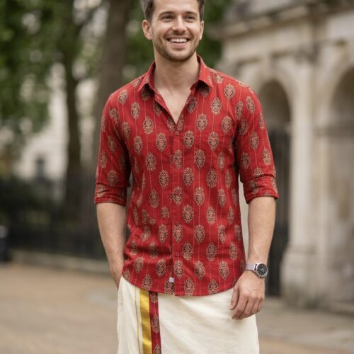 Cotton Ajrakh Printed shirt with Mundu