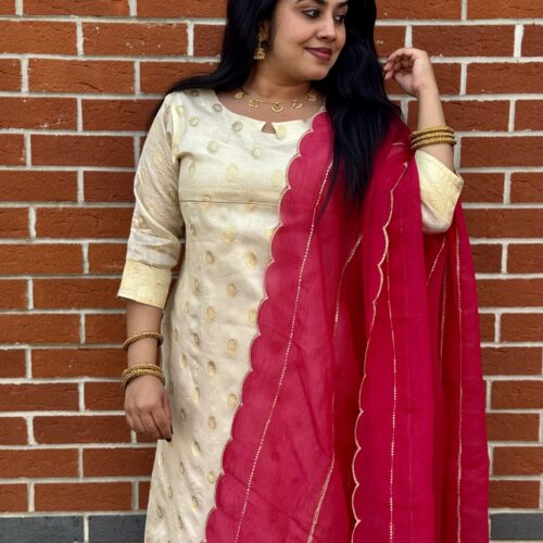 Golden Chanderi Tissue Salwar Set - Pink