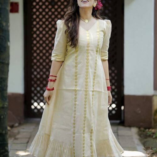 Golden Tissue Self Weave kurthi