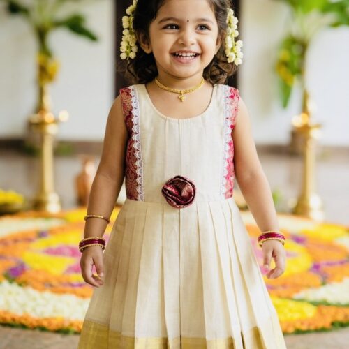 Pink Brocade  Kerala Tissue Dress