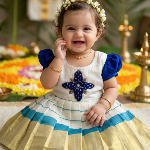 Blue  Kerala Tissue Dress  - 3 to 6 months