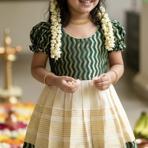 Green Brocade  Kerala Tissue Dress